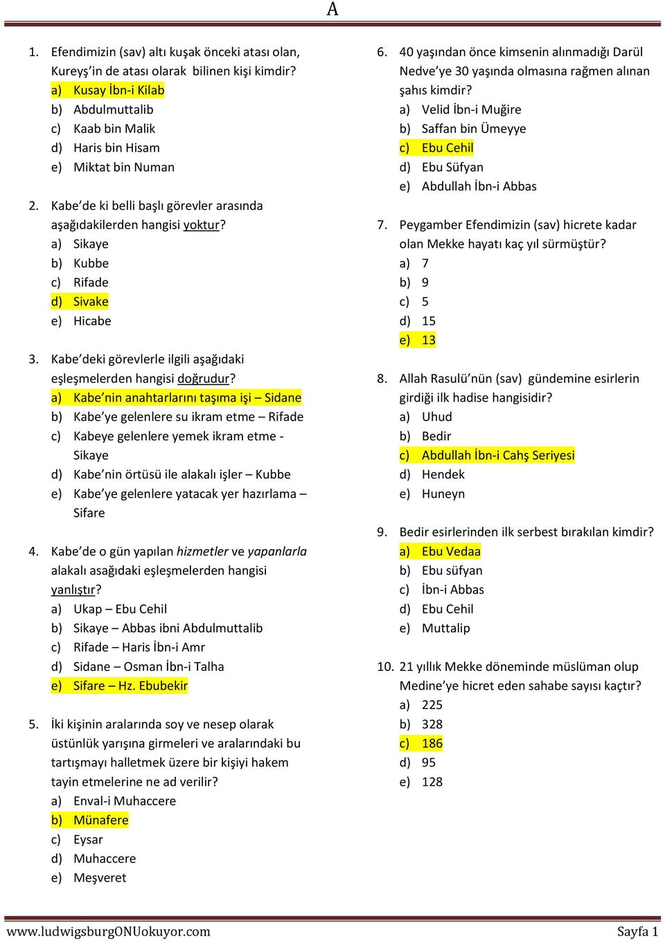 a) Kabe nin anahtarlarını taşıma işi Sidane b) Kabe ye gelenlere su ikram etme Rifade c) Kabeye gelenlere yemek ikram etme - Sikaye d) Kabe nin örtüsü ile alakalı işler Kubbe e) Kabe ye gelenlere