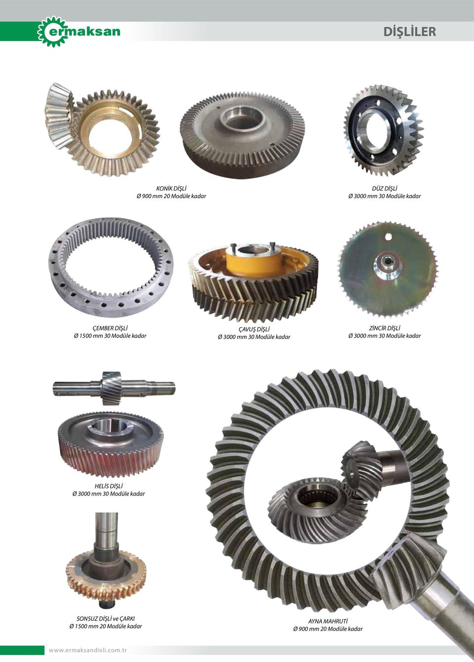 kadar ZİNİR DİŞLİ Ø 3000 mm 30 Modüle kadar ELİS DİŞLİ Ø 3000 mm 30 Modüle