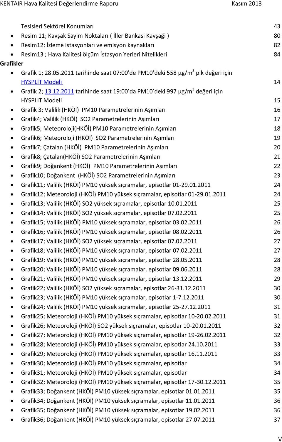 2011 tarihinde saat 19:00 da PM10 deki 997 µg/m 3 değeri için HYSPLIT Modeli 15 Grafik 3; Valilik (HKÖİ) PM10 Parametrelerinin Aşımları 16 Grafik4; Valilik (HKÖİ) SO2 Parametrelerinin Aşımları 17