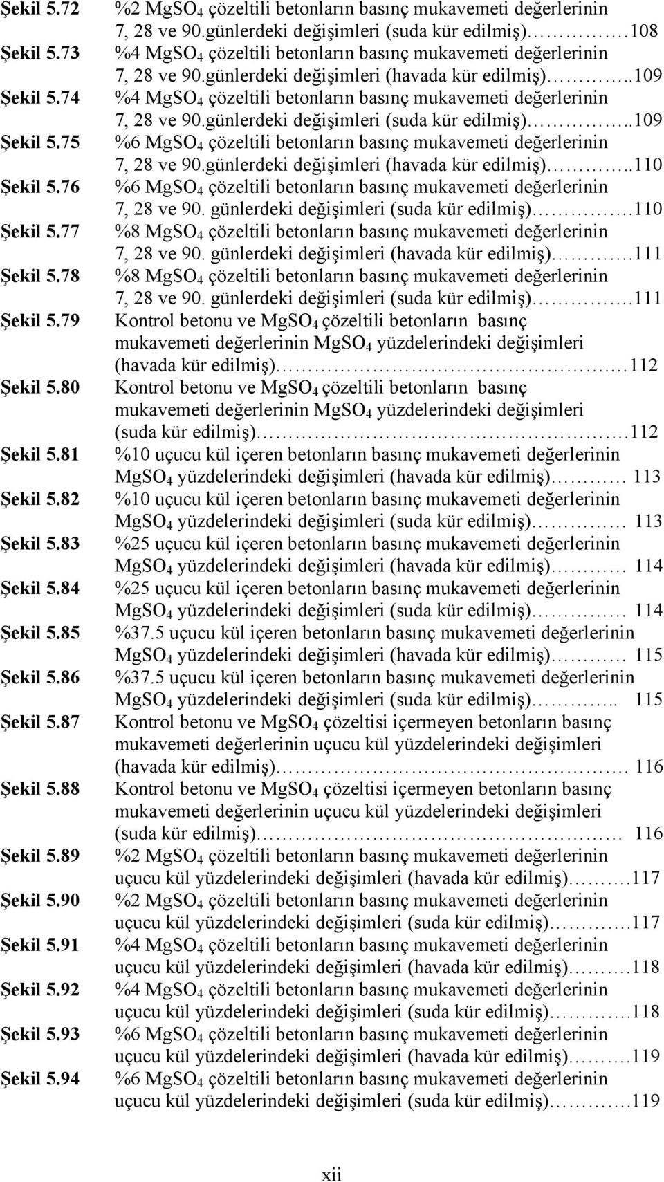 18 %4 MgSO 4 çözeltili betonların basınç mukavemeti değerlerinin 7, 28 ve 9.günlerdeki değişimleri (havada kür edilmiş)..19 %4 MgSO 4 çözeltili betonların basınç mukavemeti değerlerinin 7, 28 ve 9.