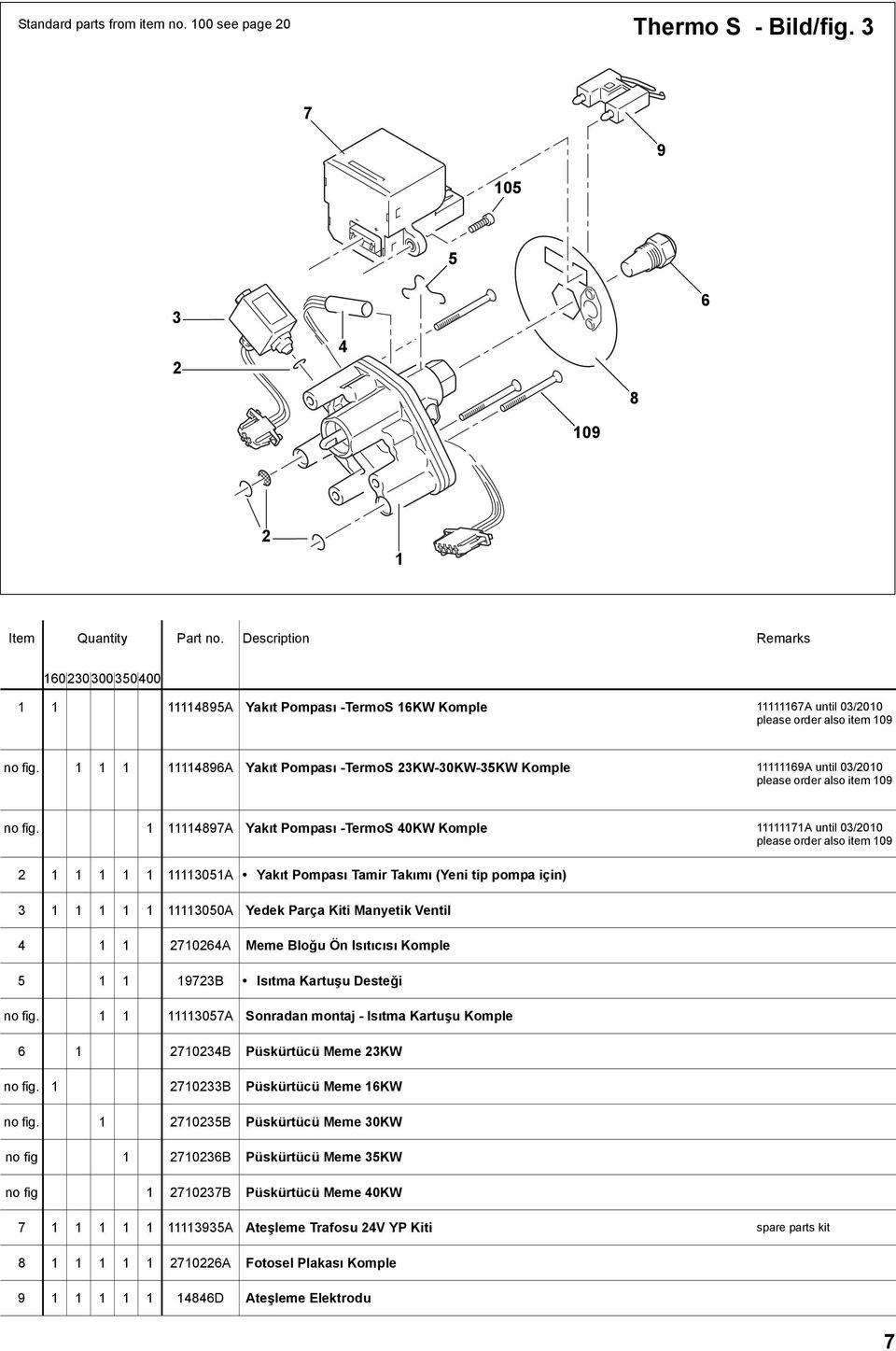 897A Yakıt Pompası -TermoS 0KW Komple 7A until 03/00 please order also item 09 305A Yakıt Pompası Tamir Takımı (Yeni tip pompa için) 3 3050A Yedek Parça Kiti Manyetik Ventil 706A Meme Bloğu Ön