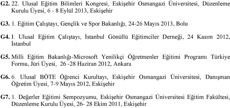 Milli Eğitim Bakanlığı-Microsoft Yenilikçi Öğretmenler Eğitimi Programı Türkiye Formu, Jüri Üyesi, 26-28 Haziran 2012, Ankara G6. 6.