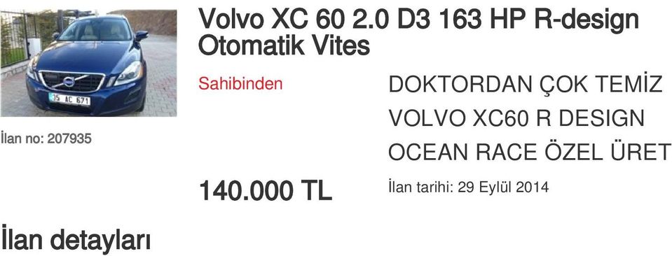 DOKTORDAN ÇOK TEMİZ VOLVO XC60 R DESIGN OCEAN