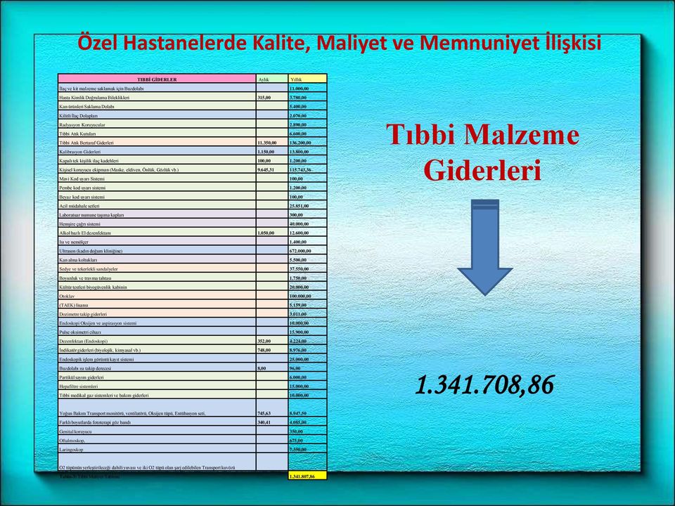 200,00 Kalibrasyon Giderleri 1.150,00 13.800,00 Kapalı tek kişilik ilaç kadehleri 100,00 1.200,00 Kişisel koruyucu ekipman (Maske, eldiven, Önlük, Gözlük vb.) 9.645,31 115.