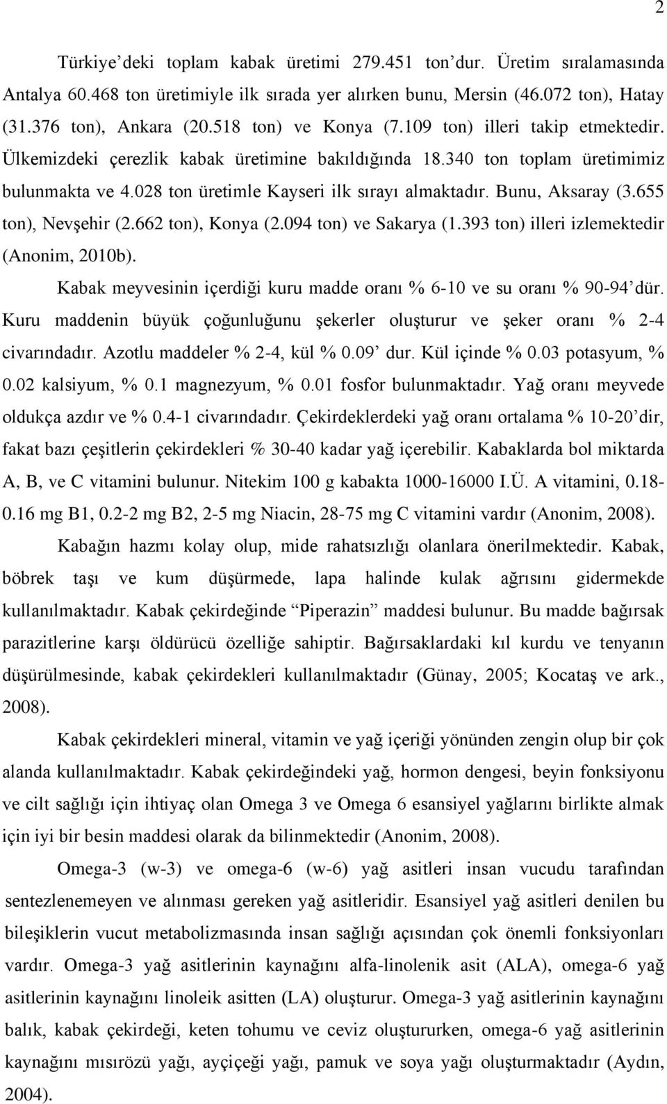 Bunu, Aksaray (3.655 ton), Nevşehir (2.662 ton), Konya (2.094 ton) ve Sakarya (1.393 ton) illeri izlemektedir (Anonim, 2010b).
