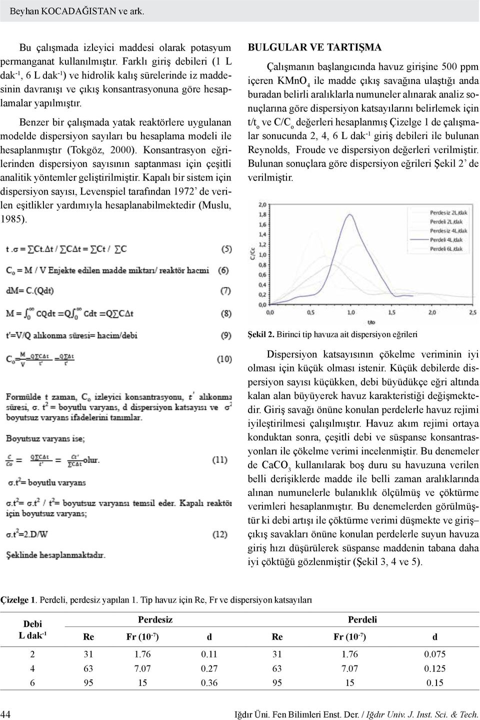 Benzer bir çalışmada yatak reaktörlere uygulanan modelde dispersiyon sayıları bu hesaplama modeli ile hesaplanmıştır (Tokgöz, 2000).