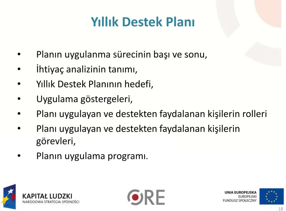 Planı uygulayan ve destekten faydalanan kişilerin rolleri Planı