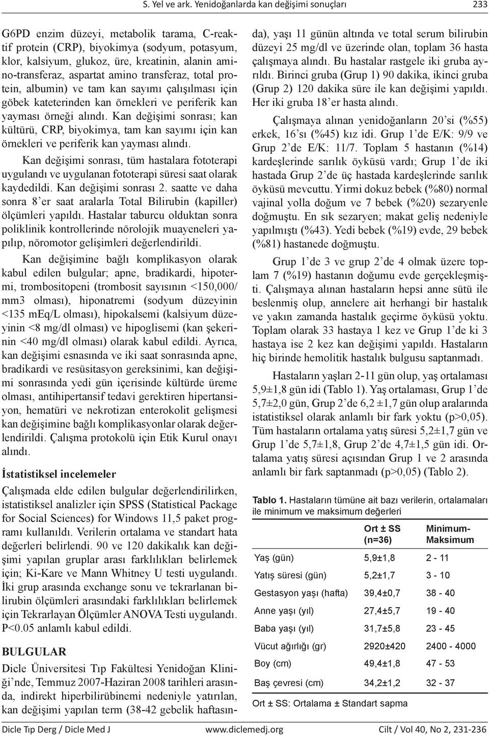 aspartat amino transferaz, total protein, albumin) ve tam kan sayımı çalışılması için göbek kateterinden kan örnekleri ve periferik kan yayması örneği alındı.