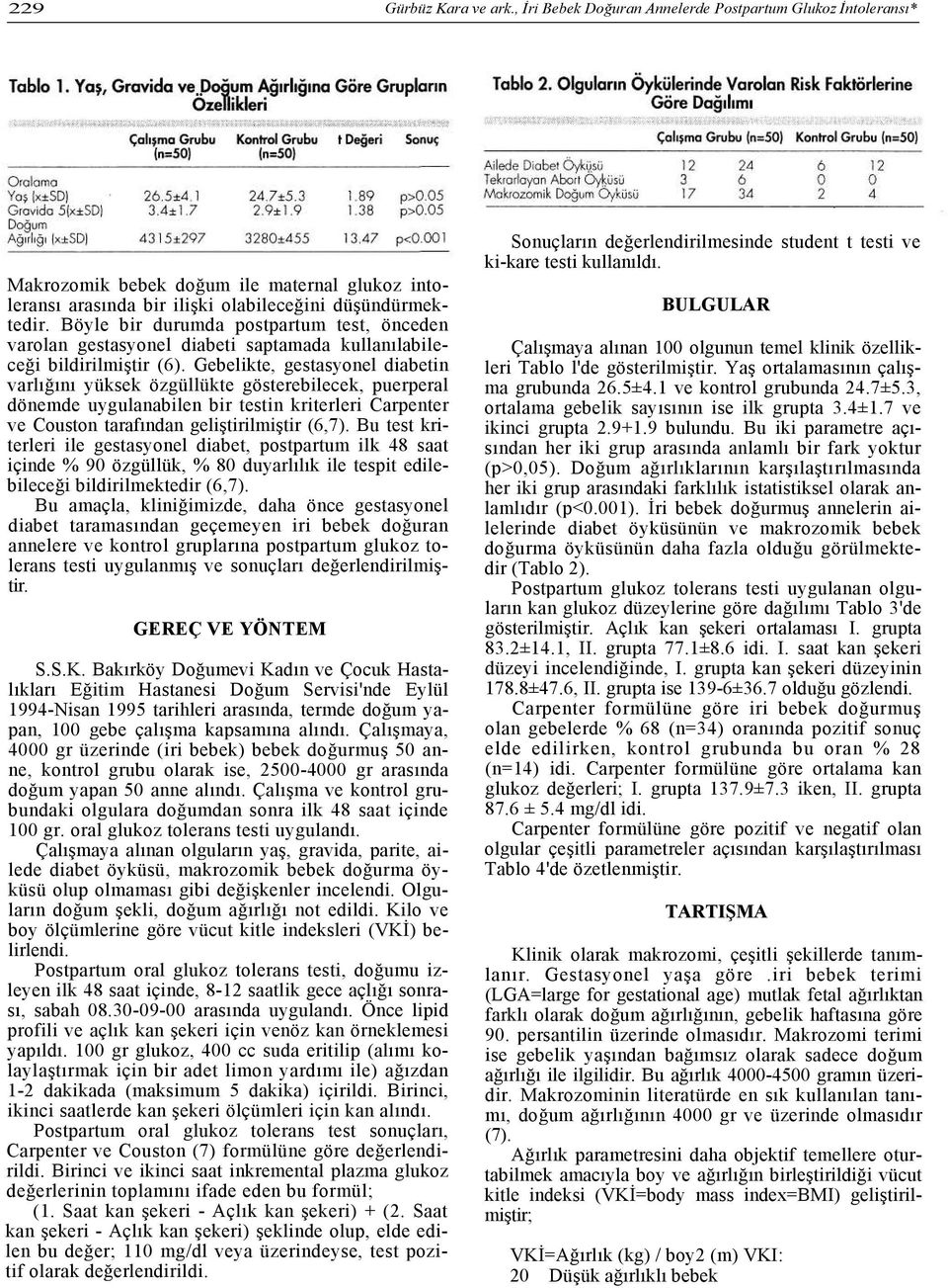 Gebelikte, gestasyonel diabetin varlığını yüksek özgüllükte gösterebilecek, puerperal dönemde uygulanabilen bir testin kriterleri Carpenter ve Couston tarafından geliştirilmiştir (6,7).