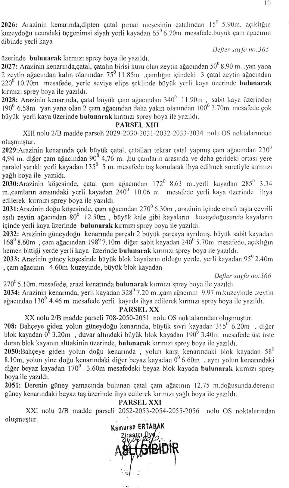 ,yan yana 2 zeytin ağacından kalın olanından 75 11.85m.çamlığın içindeki 3 çatal zeytin ağacından 220 10.