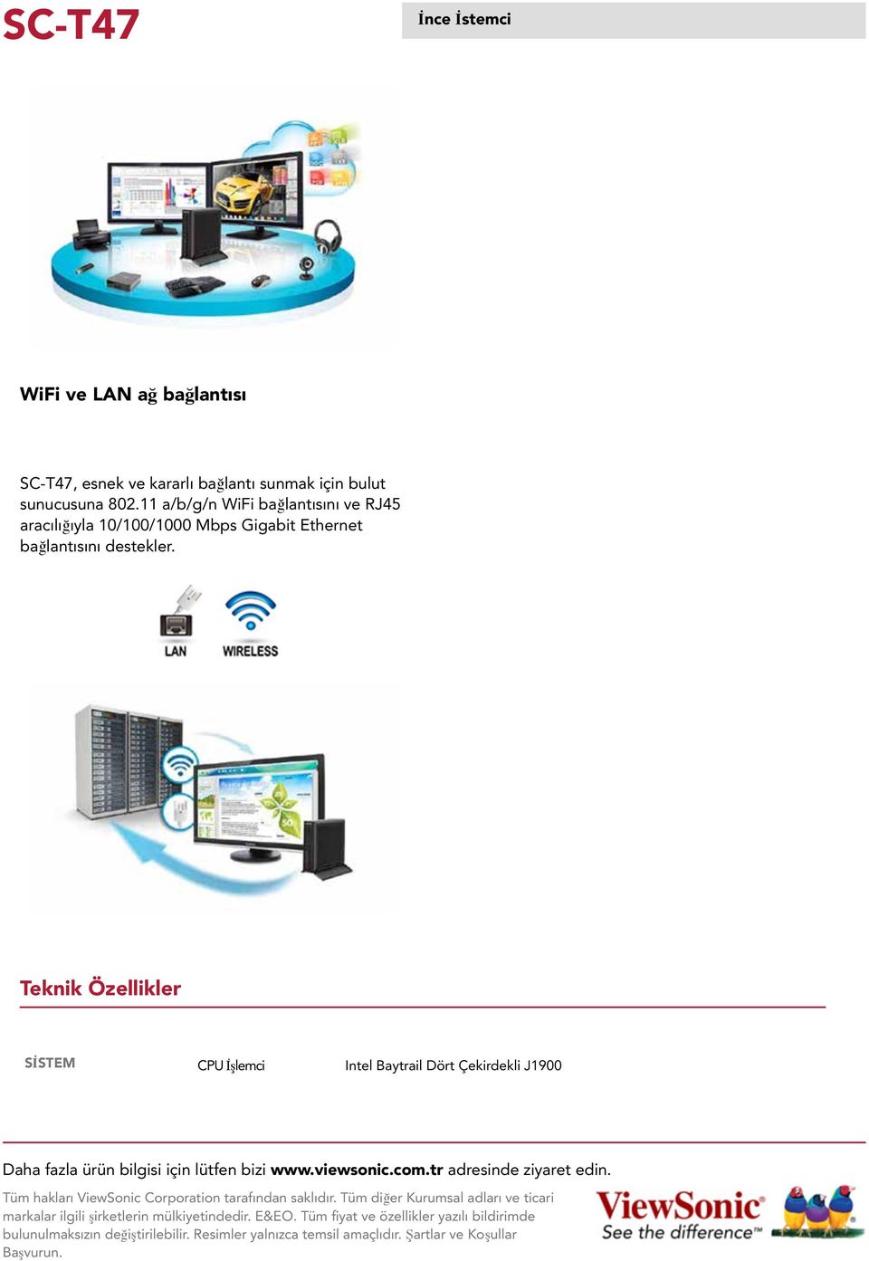 11 a/b/g/n WiFi bağlantısını ve RJ45 aracılığıyla 10/100/1000 Mbps