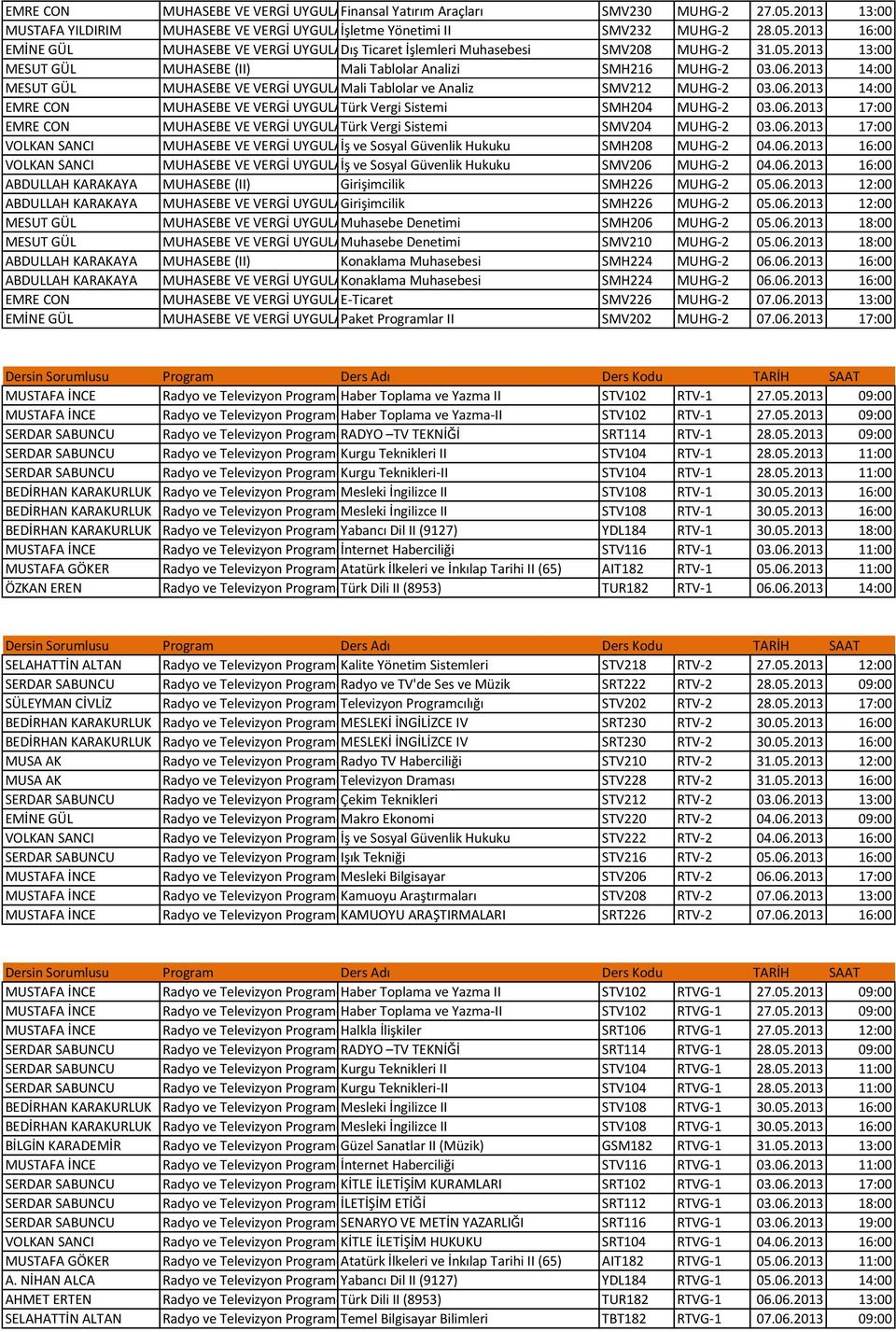 06.2013 17:00 MUHASEBE VE VERGİ UYGULAMALARI Türk Vergi (II) Sistemi SMV204 MUHG-2 03.06.2013 17:00 MUHASEBE VE VERGİ UYGULAMALARI İş ve Sosyal (II) Güvenlik Hukuku SMH208 MUHG-2 04.06.2013 16:00 MUHASEBE VE VERGİ UYGULAMALARI İş ve Sosyal (II) Güvenlik Hukuku SMV206 MUHG-2 04.