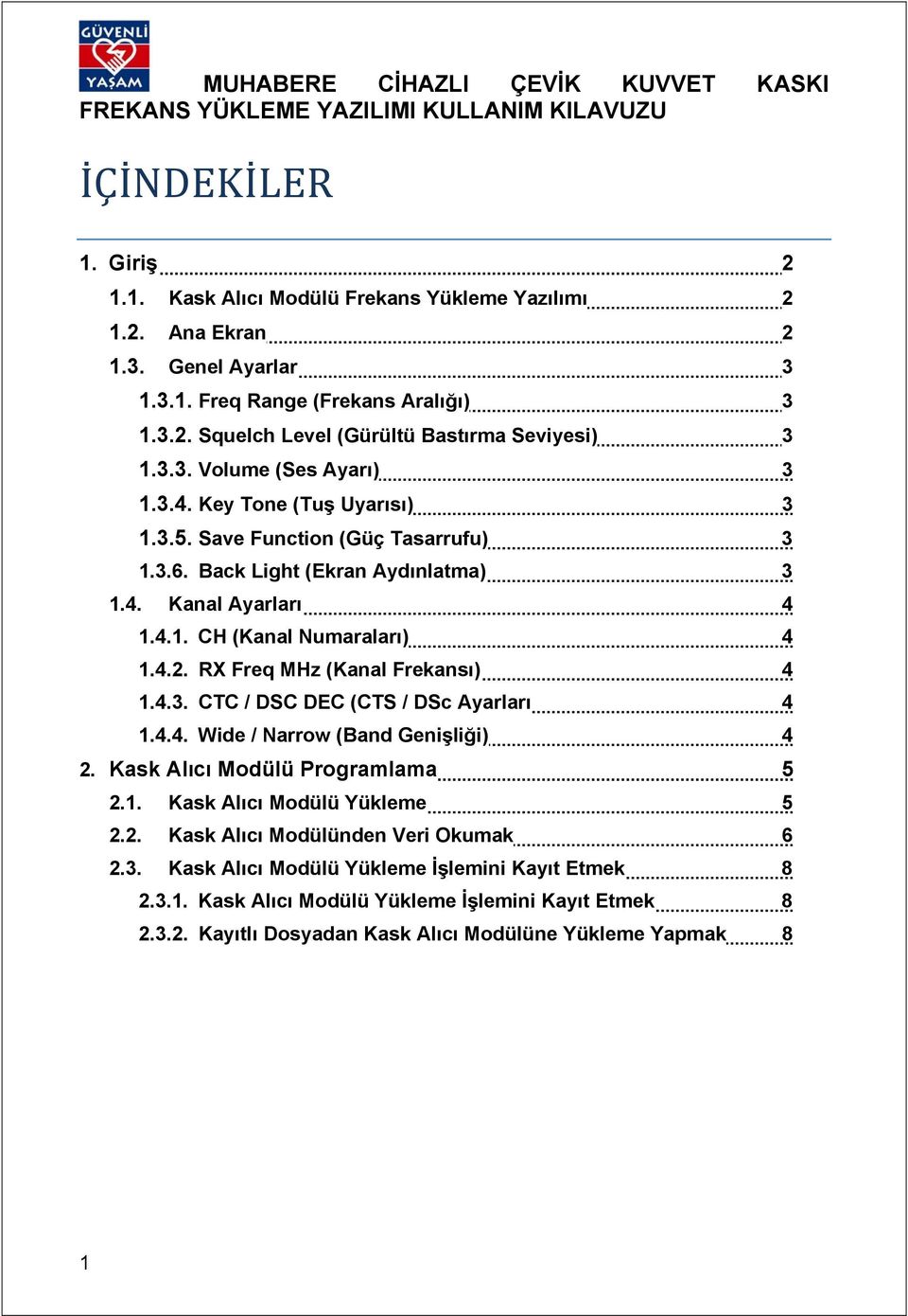 RX Freq MHz (Kanal Frekansı) 4 1.4.3. CTC / DSC DEC (CTS / DSc Ayarları 4 1.4.4. Wide / Narrow (Band Genişliği) 4 2. Kask Alıcı Modülü Programlama 5 2.1. Kask Alıcı Modülü Yükleme 5 2.2. Kask Alıcı Modülünden Veri Okumak 6 2.