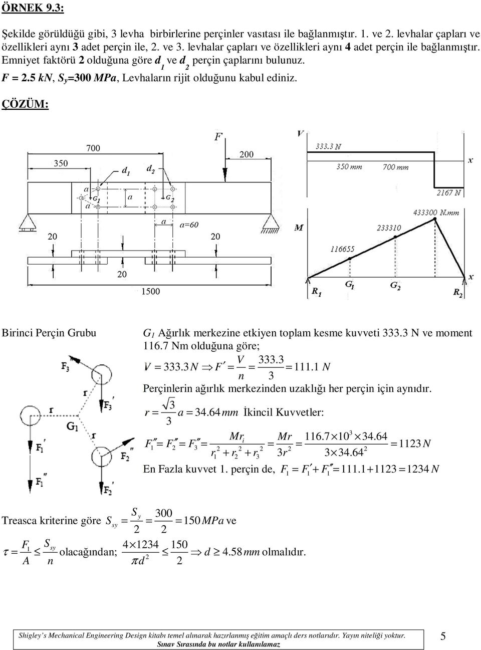 ÇÖZÜM: Birinci Perçin Grubu G 1 Ağırlık merkezine etkiyen toplam kesme kuvveti. ve moment 116.7 m olduğuna göre; V. V =. F = = = 111.