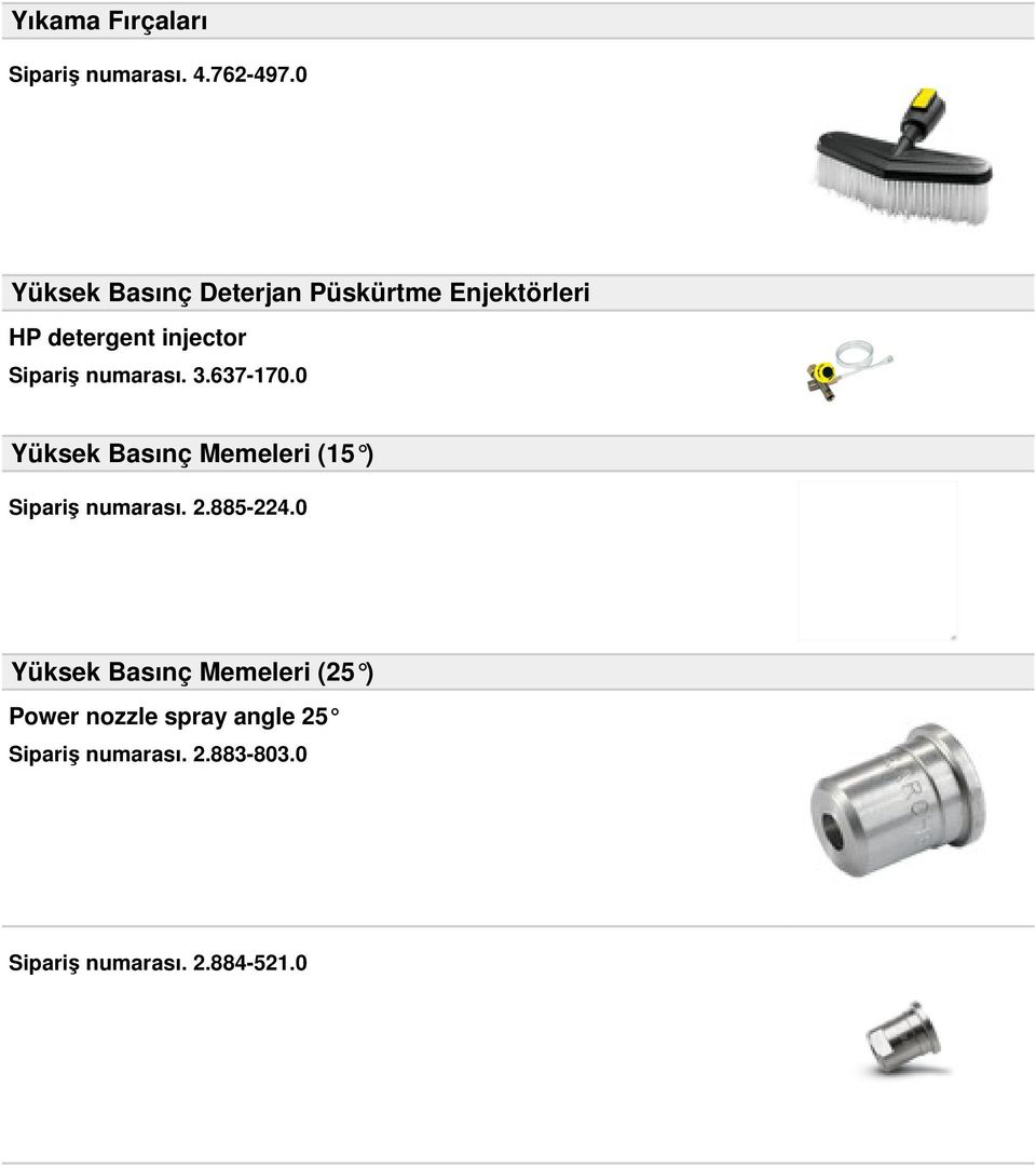 numarası. 3.637-170.0 Yüksek Basınç Memeleri (15 ) Sipariş numarası. 2.885-224.