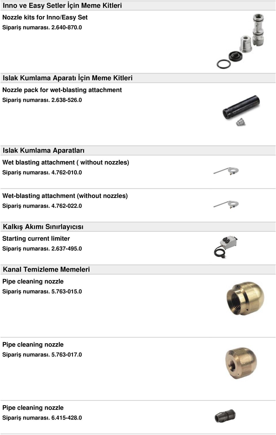 0 Islak Kumlama Aparatları Wet blasting attachment ( without nozzles) Sipariş numarası. 4.762-010.0 Wet-blasting attachment (without nozzles) Sipariş numarası.