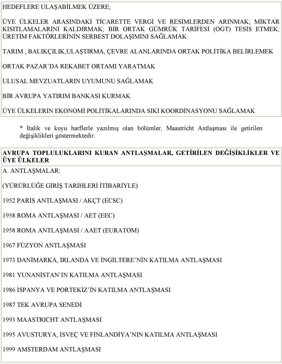 KURMAK ÜYE ÜLKELERİN EKONOMİ POLİTİKALARINDA SIKI KOORDİNASYONU SAĞLAMAK * İtalik ve koyu harflerle yazılmış olan bölümler, Maastricht Antlaşması ile getirilen değişiklikleri göstermektedir.