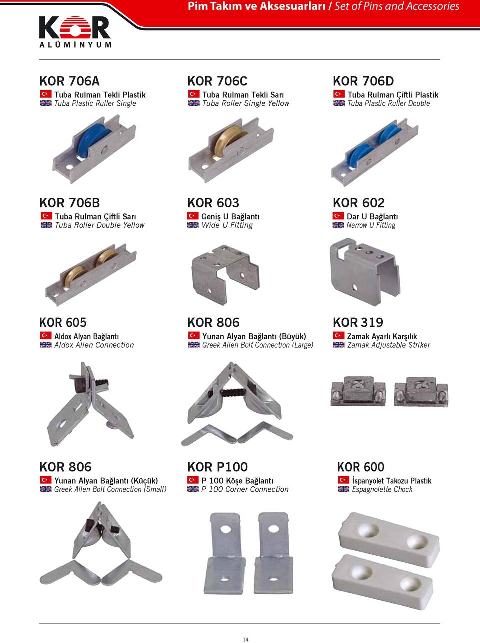 Bağlantı Narrow U Fitting KOR 605 ldox lyan Bağlantı ldox lien Connection KOR 6 Yunan lyan Bağlantı (Büyük) Greek llen Bolt Connection (Large) KOR 319 Zamak yarlı Karşılık Zamak