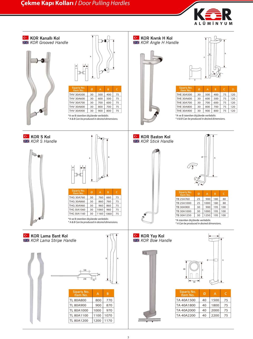 * & B Can be produced in desired dimensions.