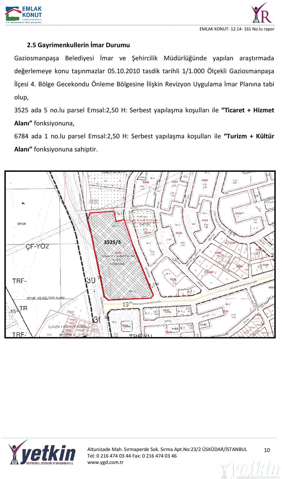 Bölge Gecekondu Önleme Bölgesine İlişkin Revizyon Uygulama İmar Planına tabi olup, 3525 ada 5 no.