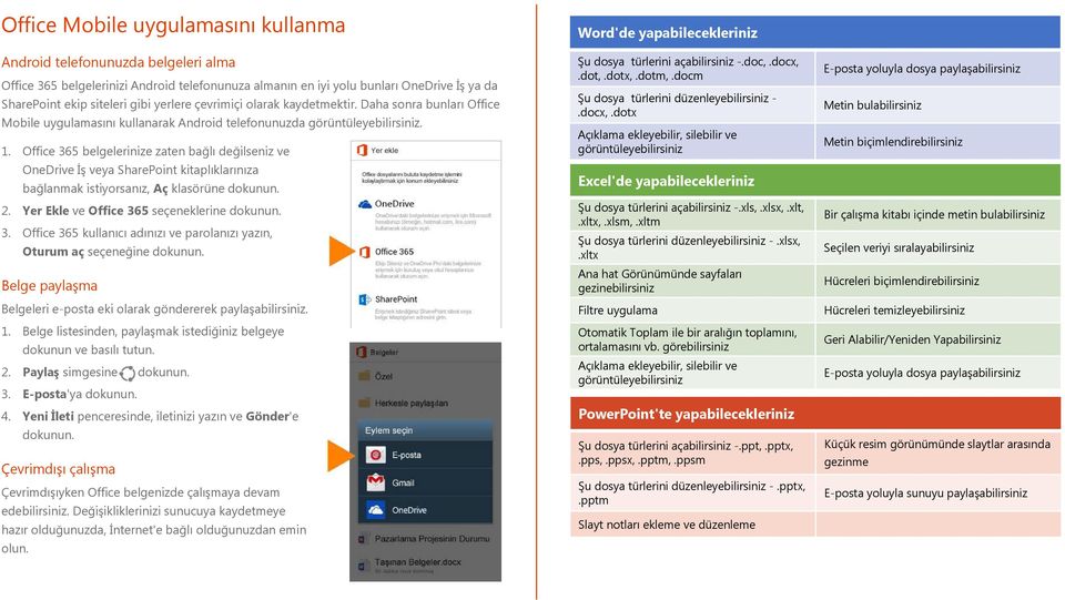 Office 365 belgelerinize zaten bağlı değilseniz ve OneDrive İş veya SharePoint kitaplıklarınıza bağlanmak istiyorsanız, Aç klasörüne 2. Yer Ekle ve Office 365 seçeneklerine 3.