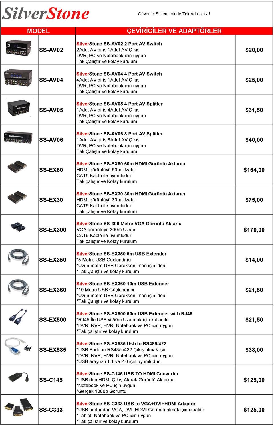 SS-EX60 60m HDMI Görüntü Aktarıcı HDMI görüntüyü 60m Uzatır CAT6 Kablo ile uyumludur Tak çalıştır ve Kolay kurulum SilverStone SS-EX30 30m HDMI Görüntü Aktarıcı HDMI görüntüyü 30m Uzatır CAT6 Kablo
