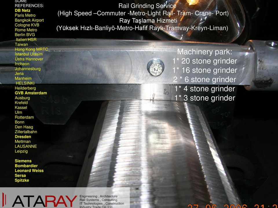 2011 (High Speed Commuter -Metro-Light Rail- Tram- Crane- Port) Ray Taşlama Hizmeti (Yüksek whenever Hızlı-Banliyö-Metro-Hafif you need Design&Build Raylı-Tramvay-Kreyn-Liman) or Rail Machinery park: