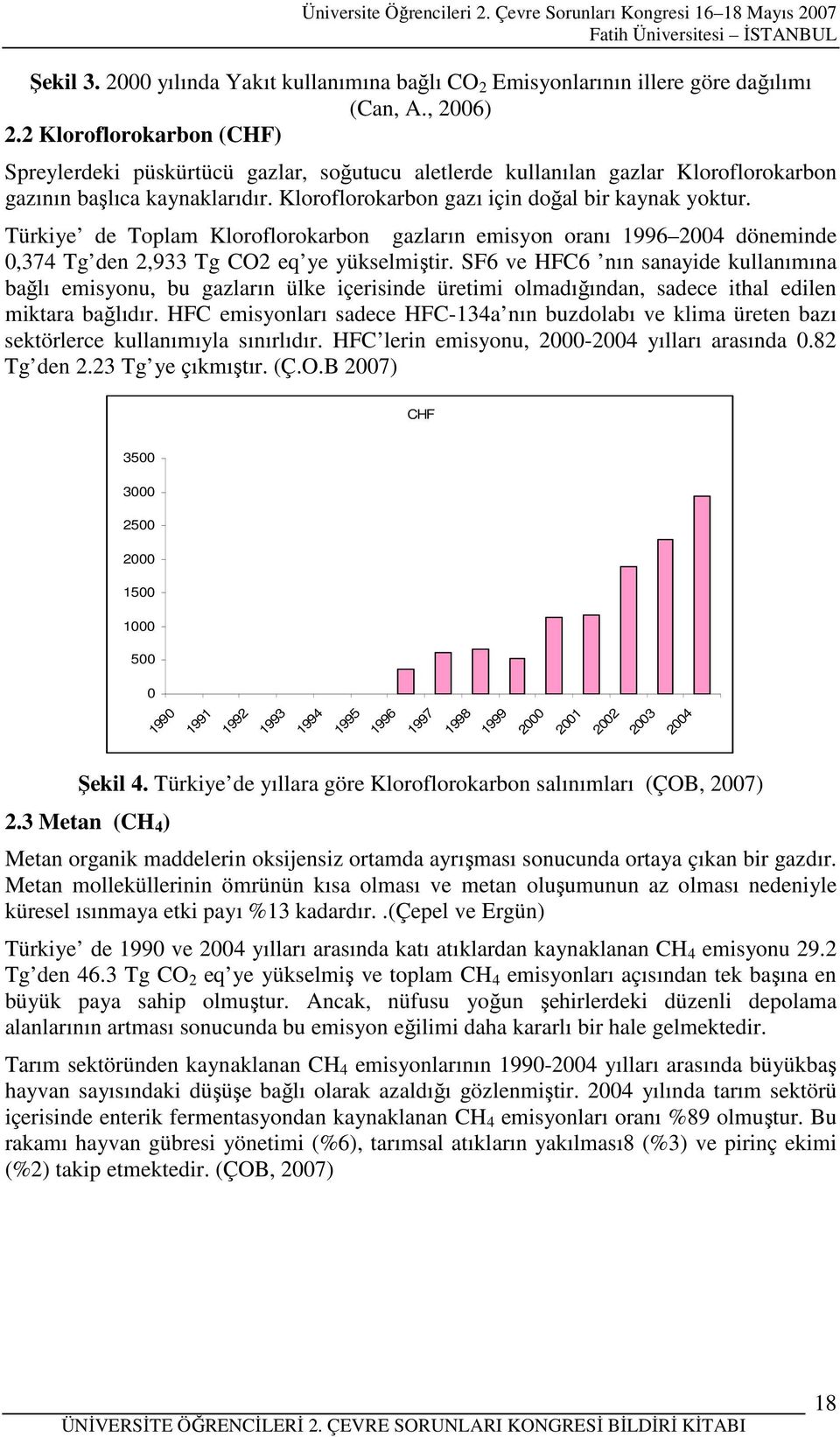 Türkiye de Toplam Kloroflorokarbon gazların emisyon oranı 1996 2004 döneminde 0,374 Tg den 2,933 Tg CO2 eq ye yükselmiştir.