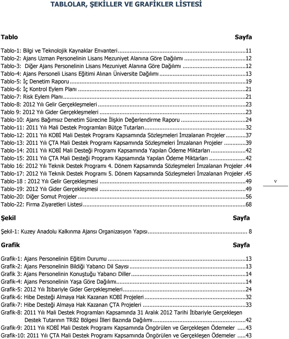 ..19 Tablo-6: İç Kontrol Eylem Planı...21 Tablo-7: Risk Eylem Planı...21 Tablo-8: 2012 Yılı Gelir Gerçekleşmeleri...23 Tablo 9: 2012 Yılı Gider Gerçekleşmeleri.