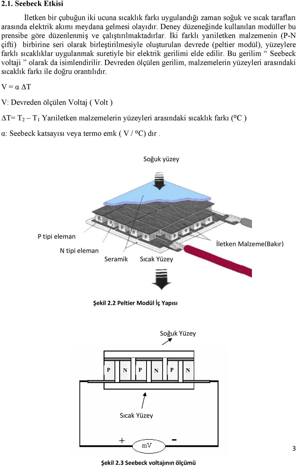 İki farklı yarıiletken malzemenin (P-N çifti) birbirine seri olarak birleştirilmesiyle oluşturulan devrede (peltier modül), yüzeylere farklı sıcaklıklar uygulanmak suretiyle bir elektrik gerilimi