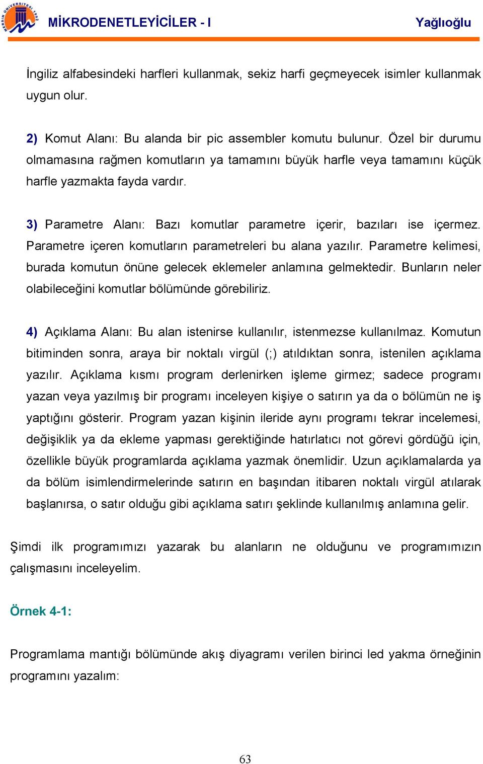 Parametre içeren komutların parametreleri bu alana yazılır. Parametre kelimesi, burada komutun önüne gelecek eklemeler anlamına gelmektedir.