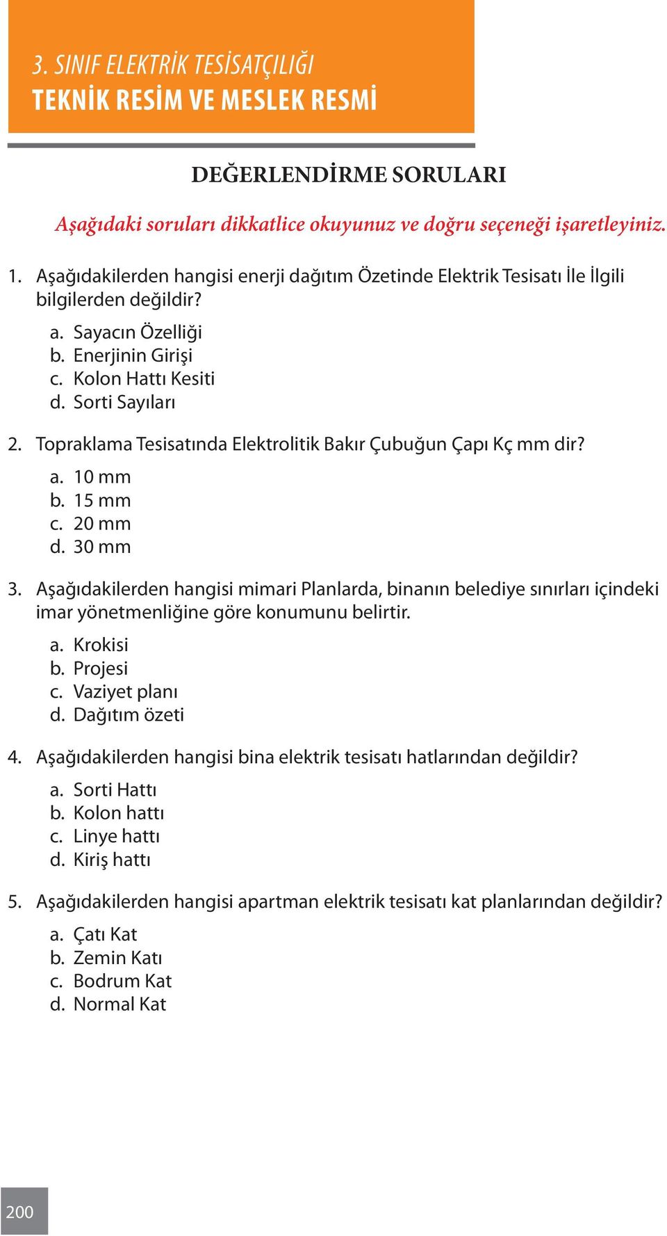 Aşağıdakilerden hangisi mimari Planlarda, binanın belediye sınırları içindeki imar yönetmenliğine göre konumunu belirtir. a. Krokisi b. Projesi c. Vaziyet planı d. Dağıtım özeti 4.