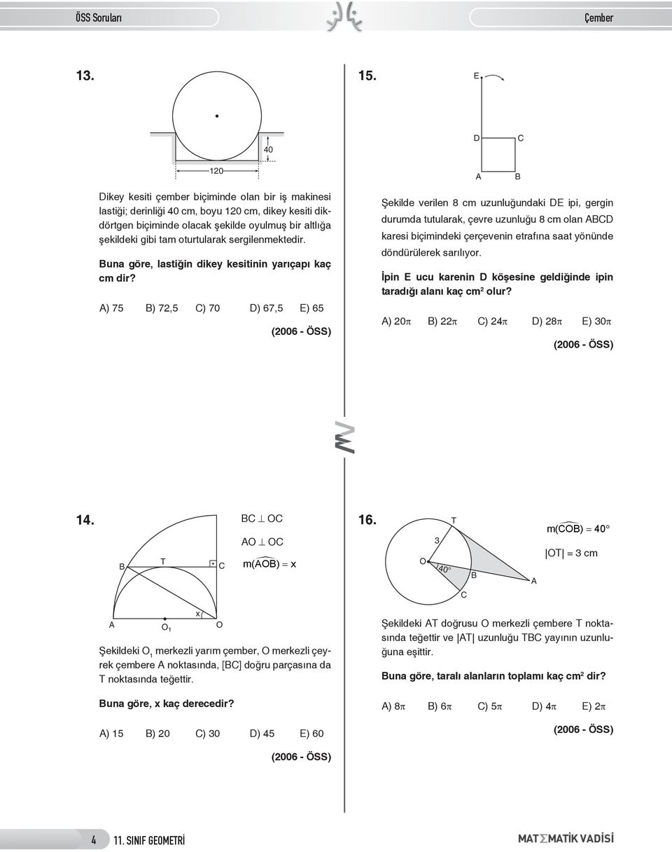 sergilenmektedir. un göre, lstiğin dikey kesitinin yrıçpı kç cm dir?