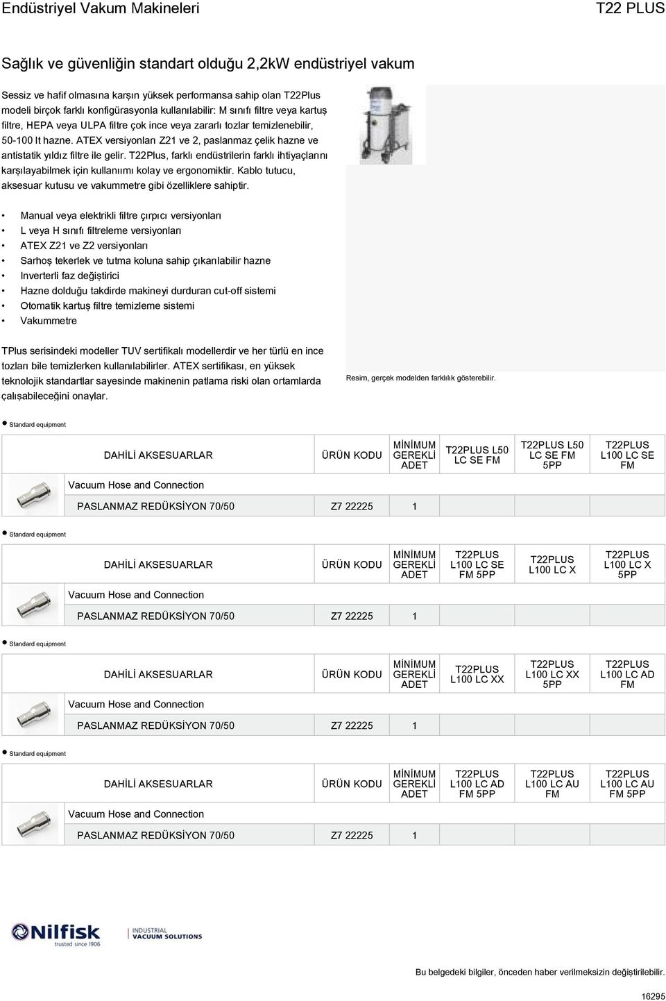 T22Plus, farklı endüstrilerin farklı ihtiyaçlarını karşılayabilmek için kullanıımı kolay ve ergonomiktir. Kablo tutucu, aksesuar kutusu ve vakummetre gibi özelliklere sahiptir.