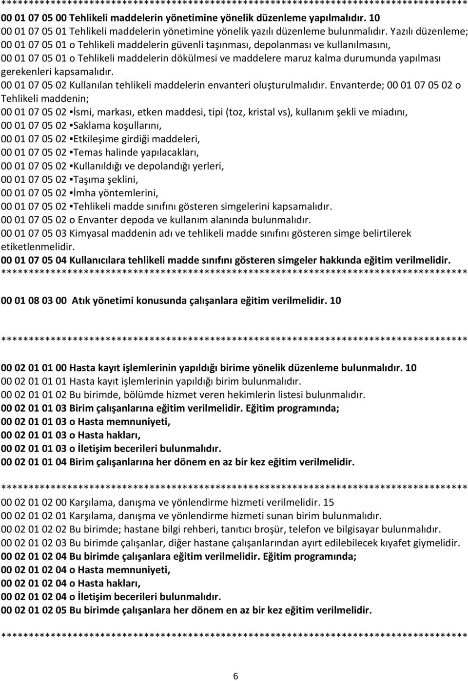 gerekenleri kapsamalıdır. 00 01 07 05 02 Kullanılan tehlikeli maddelerin envanteri oluşturulmalıdır.