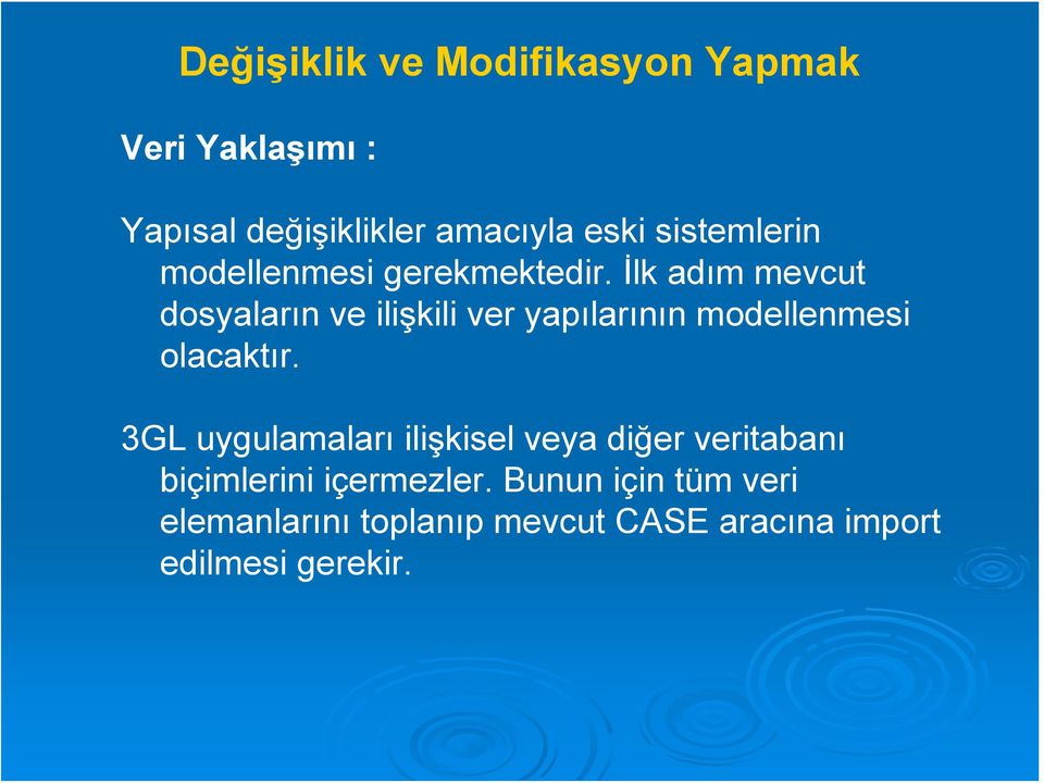 İlk adım mevcut dosyaların ve ilişkili ver yapılarının modellenmesi olacaktır.