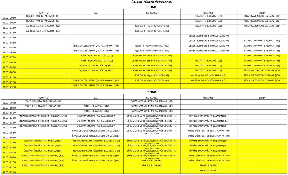 H.COŞKUN (307) GENEL MUHASEBE 2- H.H.COŞKUN (307) MAKRO EKONOMİ- E.YELMAN (303) İŞLEME BECERİ. GRUP ÇAL.-A.S.KABAKÇI (303) İngilizce II - OSMAN GÖKTAŞ (302) GENEL MUHASEBE 2- H.H.COŞKUN (307) MAKRO EKONOMİ- E.YELMAN (303) İŞLEME BECERİ. GRUP ÇAL.-A.S.KABAKÇI (303) İngilizce II - OSMAN GÖKTAŞ (302) GENEL MUHASEBE 2- H.H.COŞKUN (307) MAKRO EKONOMİ- E.YELMAN (303) TİCARET HUKUKU- M.