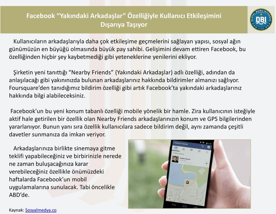 Şirketin yeni tanıttığı Nearby Friends (Yakındaki Arkadaşlar) adlı özelliği, adından da anlaşılacağı gibi yakınınızda bulunan arkadaşlarınız hakkında bildirimler almanızı sağlıyor.