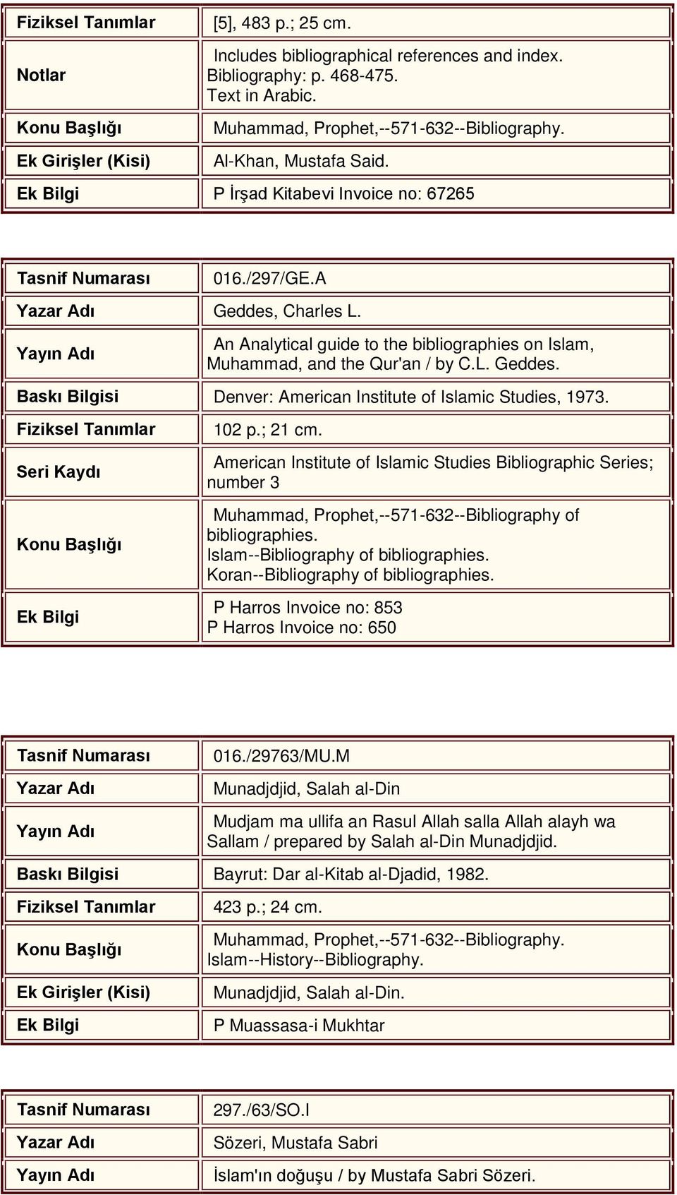 Fiziksel Tanımlar Seri Kaydı 102 p.; 21 cm. American Institute of Islamic Studies Bibliographic Series; number 3 Muhammad, Prophet,--571-632--Bibliography of bibliographies.