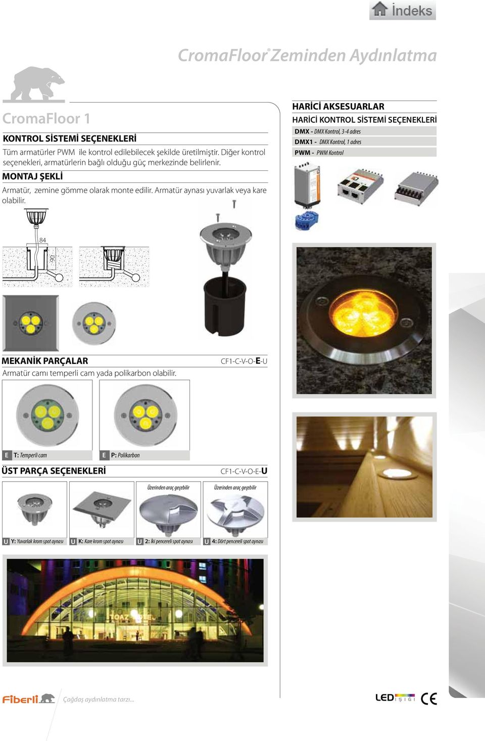 HARİİ AKSESUARLAR HARİİ KONTROL SİSTEMİ SEÇENEKLERİ DMX - DMX Kontrol, 3-4 adres DMX1 - DMX Kontrol, 1 adres PWM - PWM Kontrol 84 90 MEKANİK PARÇALAR Armatür camı temperli cam yada polikarbon