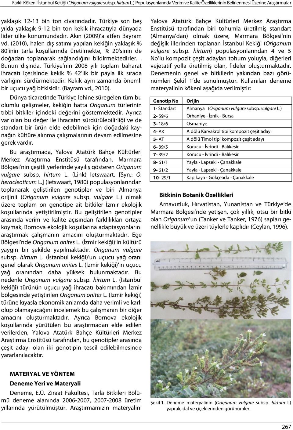 (2010), halen dış satımı yapılan kekiğin yaklaşık % 80 inin tarla koşullarında üretilmekte, % 20 sinin de doğadan toplanarak sağlandığını bildirmektedirler.