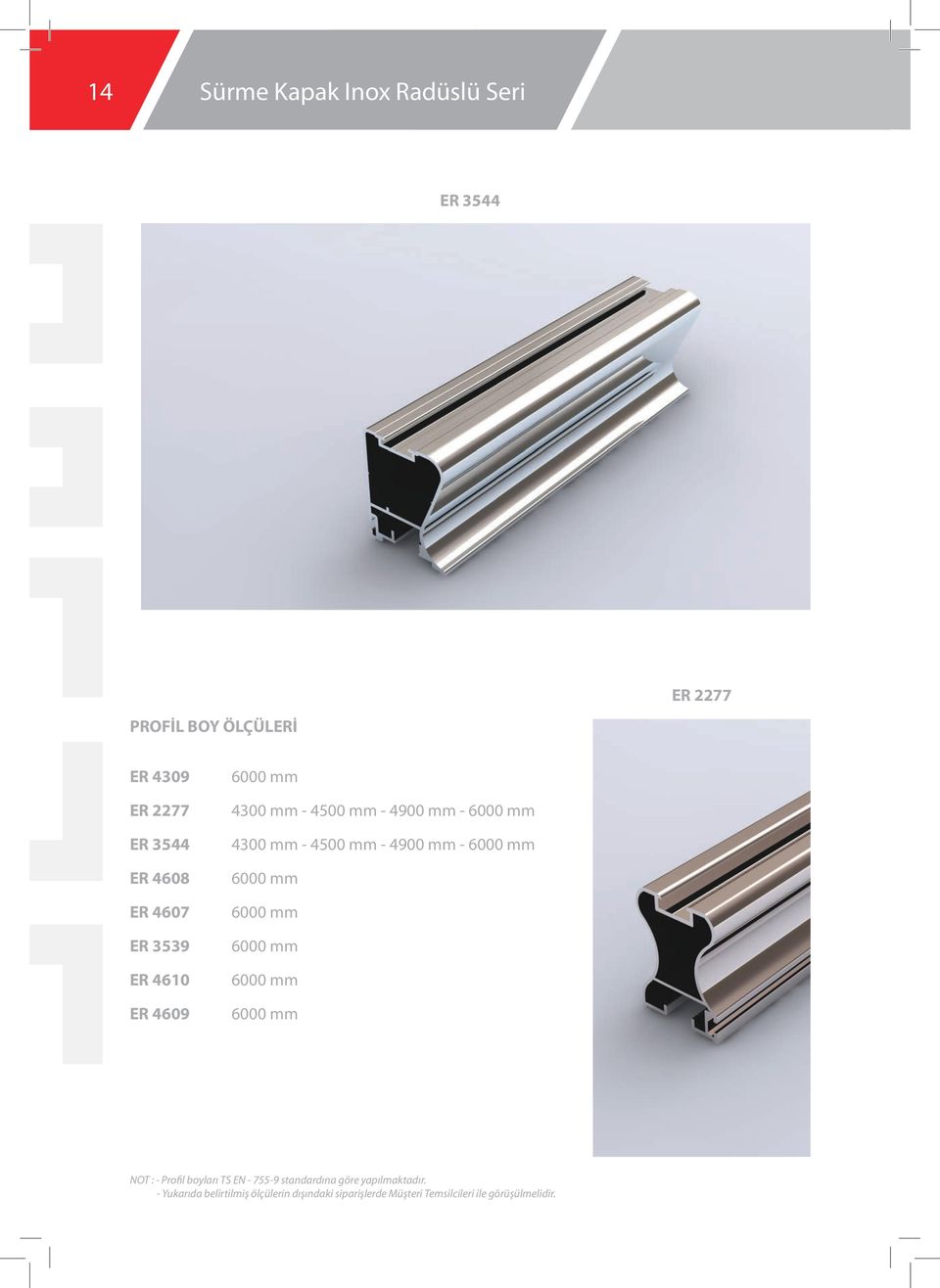 6000 mm 6000 mm 6000 mm 6000 mm 6000 mm 6000 mm NOT : - Profil boyları TS EN - 755-9 standardına göre