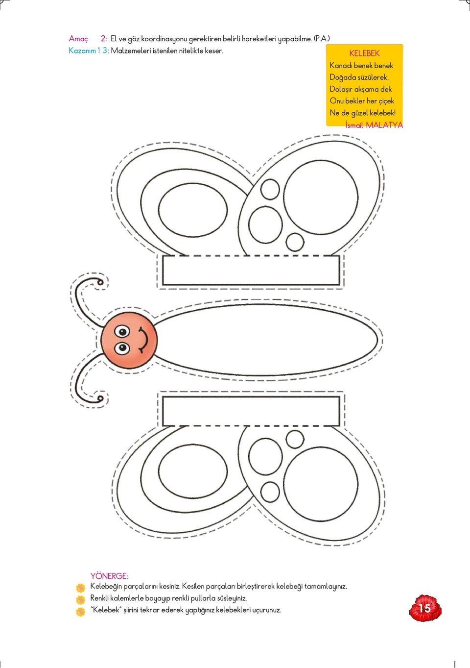 İsmail MALATYA Kelebeğin parçalarını kesiniz. Kesilen parçaları birleştirerek kelebeği tamamlayınız.