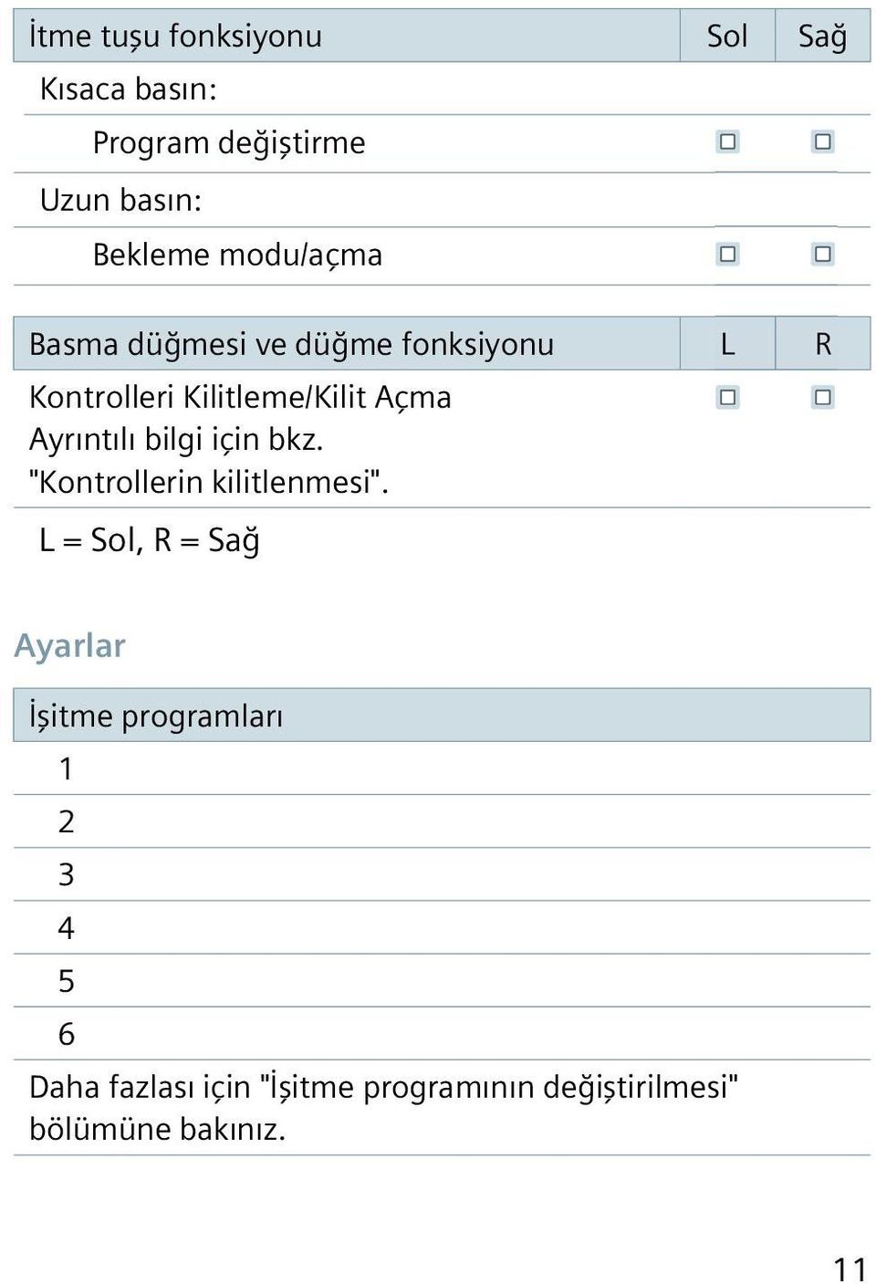 Ayrıntılı bilgi için bkz. "Kontrollerin kilitlenmesi".