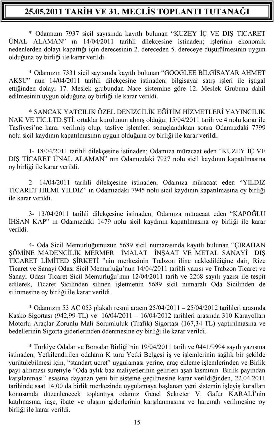 * Odamızın 7331 sicil sayısında kayıtlı bulunan GOOGLEE BİLGİSAYAR AHMET AKSU nun 14/04/2011 tarihli dilekçesine istinaden; bilgisayar satış işleri ile iştigal ettiğinden dolayı 17.