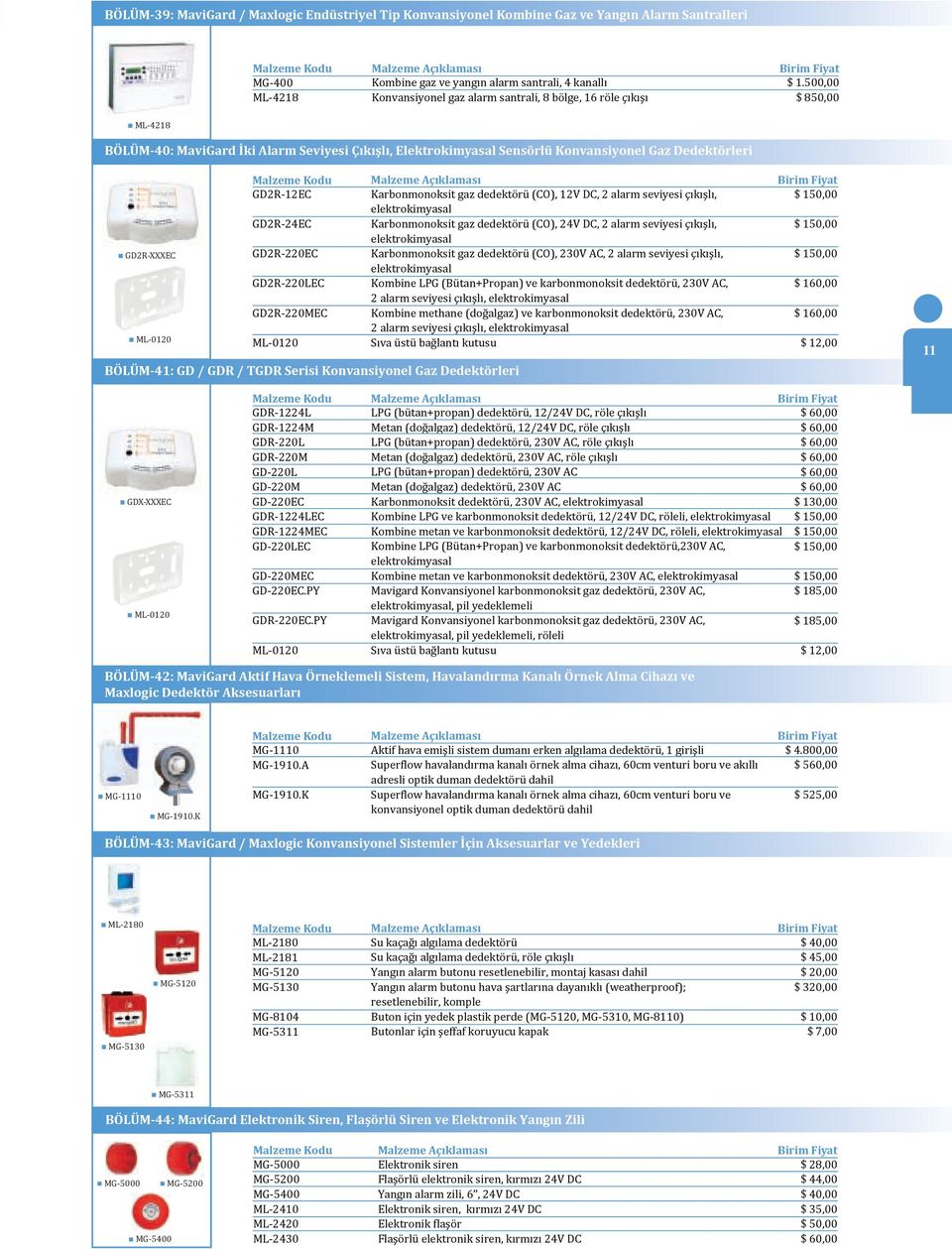 GD2R-220LEC GD2R-220MEC ML-0120 BÖLÜM-41: GD / GDR / TGDR Serisi Konvansiyonel Gaz Dedektörleri Karbonmonoksit gaz dedektörü (CO), 12V DC, 2 alarm seviyesi çıkışlı, elektrokimyasal Karbonmonoksit gaz