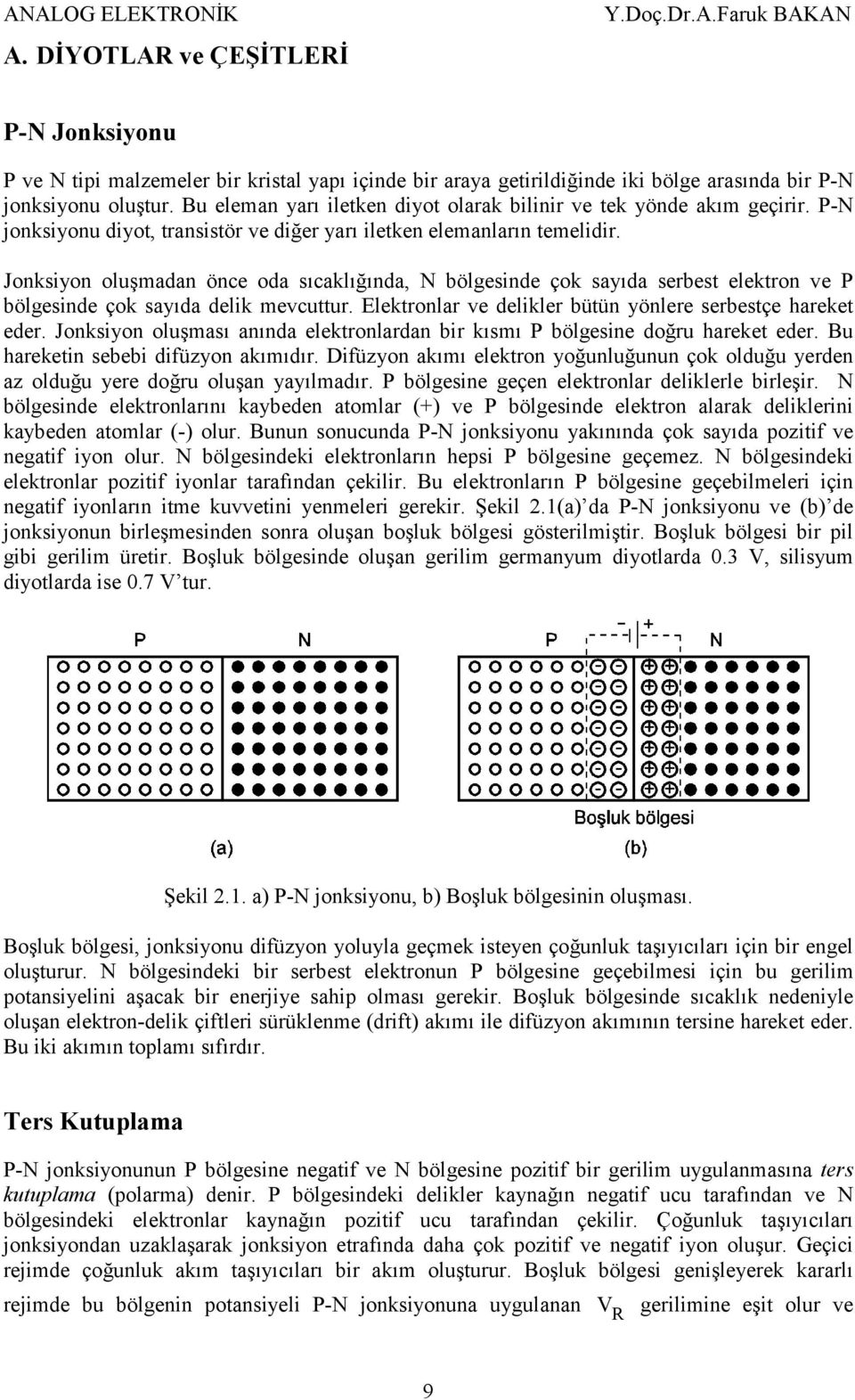 Jonksiyon oluşmadan önce oda sıcaklığında, N bölgesinde çok sayıda serbest elektron ve P bölgesinde çok sayıda delik mevcuttur. Elektronlar ve delikler bütün yönlere serbestçe hareket eder.