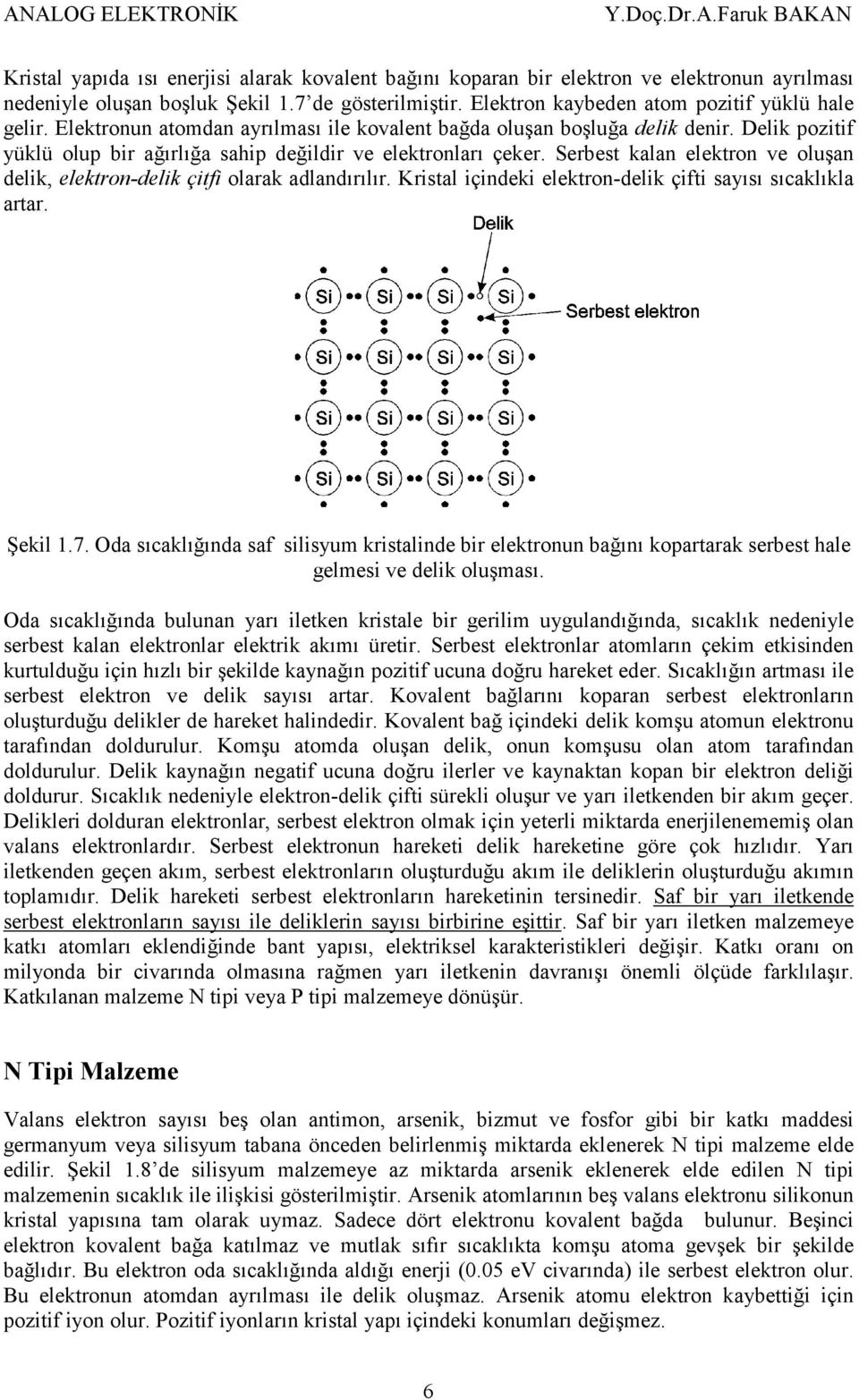 Serbest kalan elektron ve oluşan delik, elektron-delik çitfi olarak adlandırılır. Kristal içindeki elektron-delik çifti sayısı sıcaklıkla artar. Şekil 1.7.