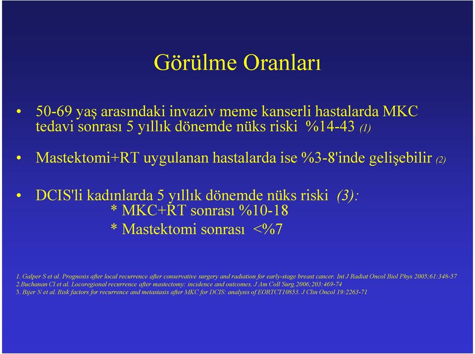 Prognosis after local recurrence after conservative surgery and radiation for early-stage breast cancer. Int J Radiat Oncol Biol Phys 2005;61:348-57 2.Buchanan Cl et al.