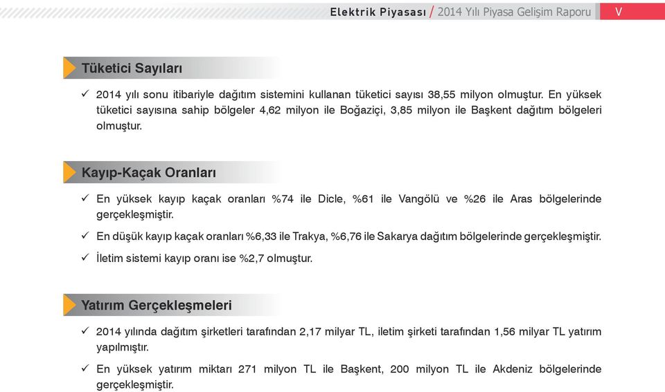 Kayıp-Kaçak Oranları En yüksek kayıp kaçak oranları %74 ile Dicle, %61 ile Vangölü ve %26 ile Aras bölgelerinde gerçekleşmiştir.